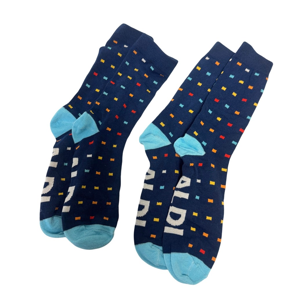 ALDI Gear Socks 2 Pair Womens Small Blue Red Yellow Logo Limited Edition Crew
